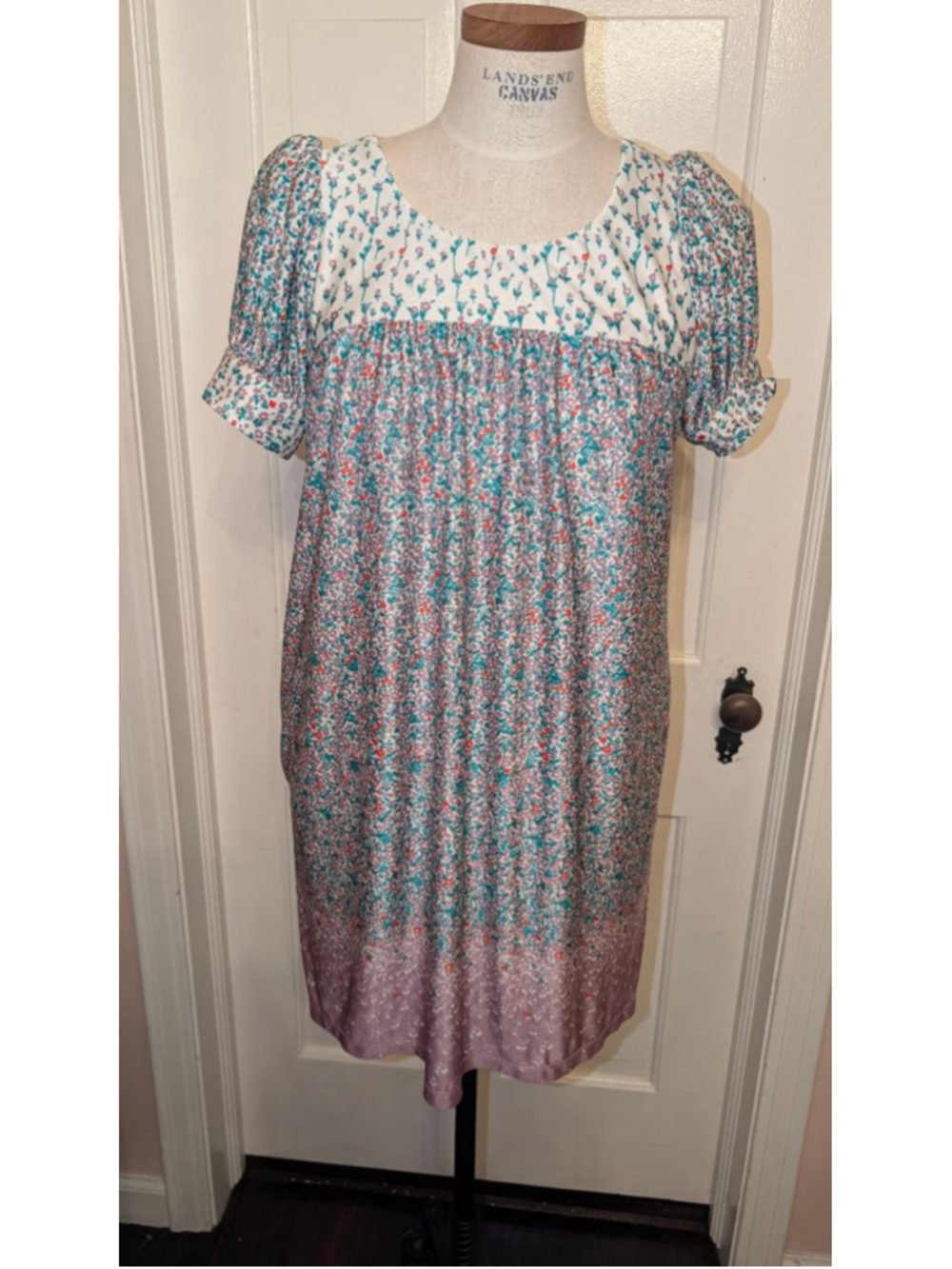 Vintage Betsey Johnson Floral Babydoll Dress M White Teal